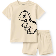 minicult Matching CottonTshirt and Shorts coords with cute animal Prints(Dino Combo)(Pack of 2)