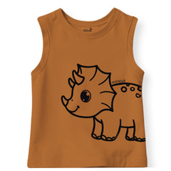 minicult Kids Matching Cotton Vest and Shorts coords with cute animal Prints(Dino Combo 3) Pack of 2