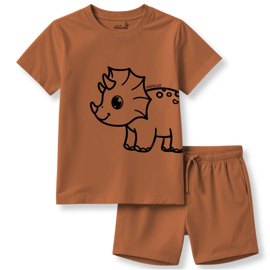 minicult Matching CottonTshirt and Shorts coords with cute animal Prints(Dinosaur)