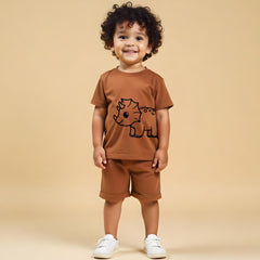 minicult Matching CottonTshirt and Shorts coords with cute animal Prints(Dinosaur)