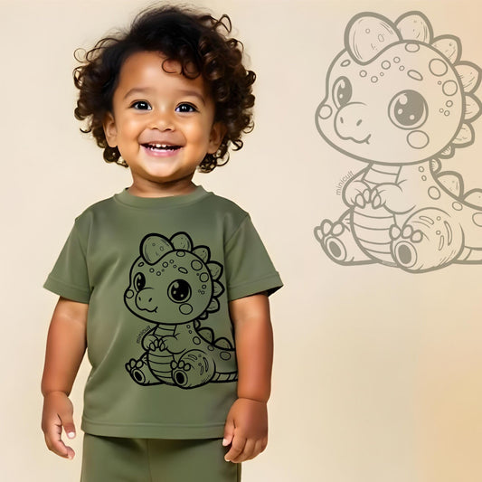 minicult Matching CottonTshirt and Shorts coords with cute animal Prints(Dino Green)