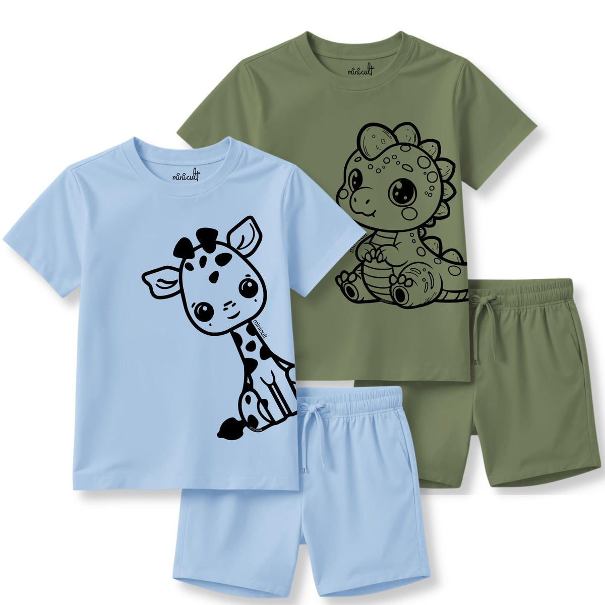 minicult Matching CottonTshirt and Shorts coords with cute animal Prints(Giraffe Combo 2)