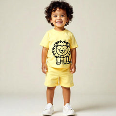 Minicult Matching CottonTshirt and Shorts coords with cute animal Prints(Lion)