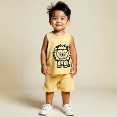 minicult Kids Matching Cotton Vest and Shorts coords with cute animal Prints(Lion Combo) Pack of 2