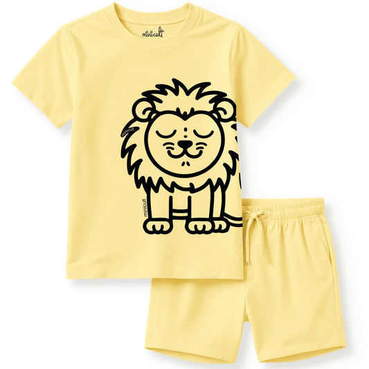 Minicult Matching CottonTshirt and Shorts coords with cute animal Prints(Lion)