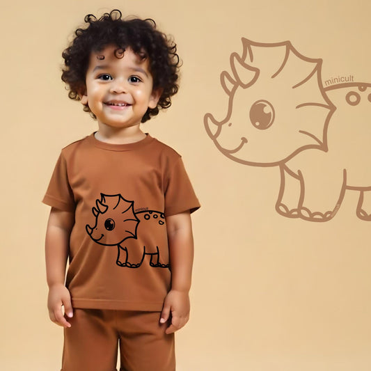 minicult Matching CottonTshirt and Shorts coords with cute animal Prints(Dinosaur)
