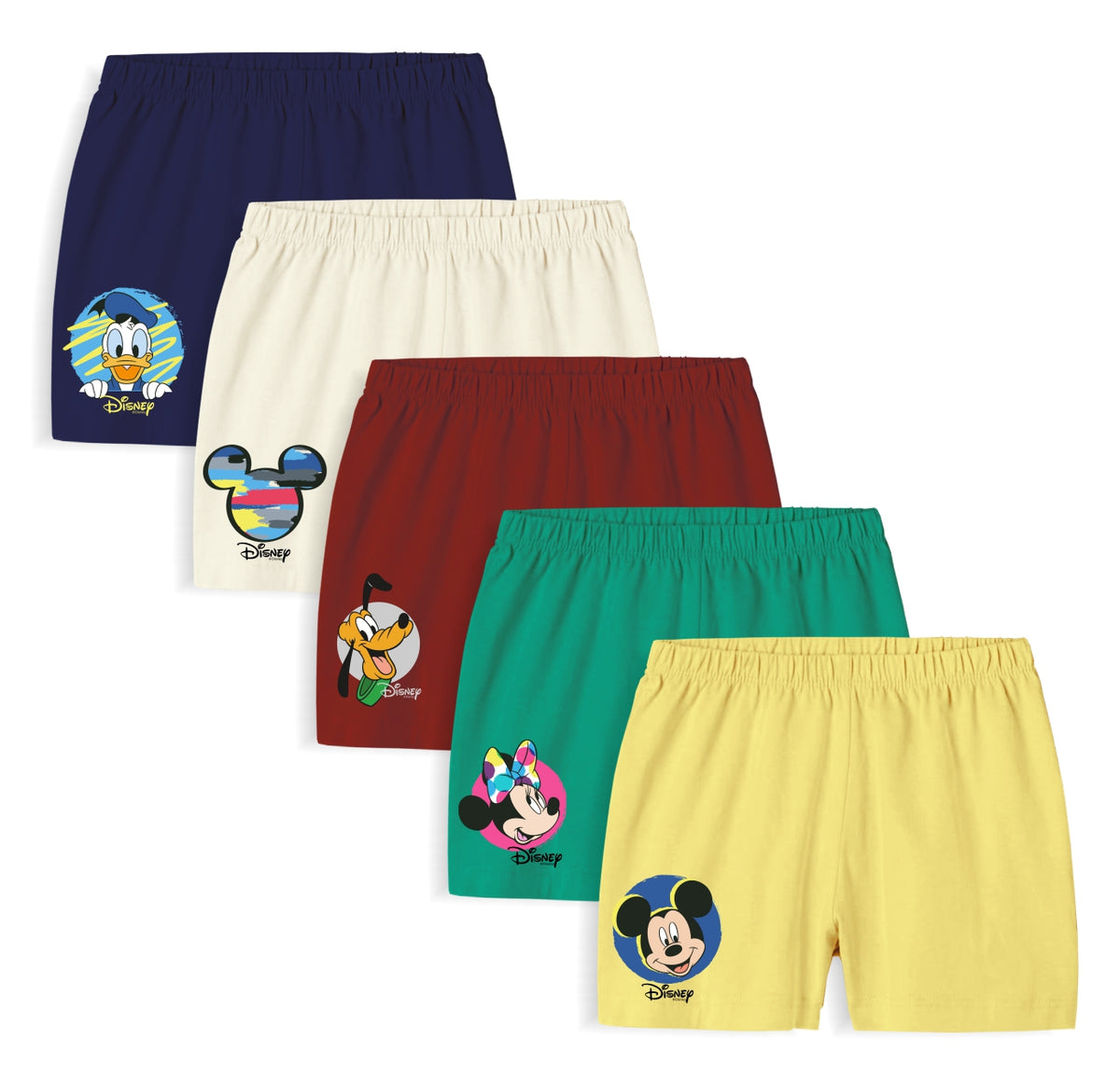Minicult Kids Shorts with Mickey and Friends Character Prints (Pack of 5)