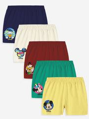 Minicult Kids Shorts with Mickey and Friends Character Prints (Pack of 5)