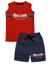 minicult Cotton Vest and Shorts Combo for Girls and Boys (Navy Red) (Set of 2)