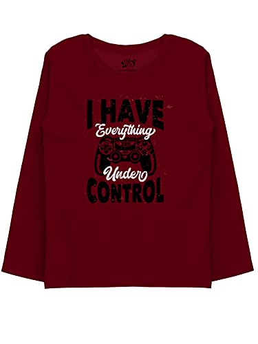minicult Cotton Printed Full Sleeve T Shirts for Boys(Pack of 1)(Maroon 3)