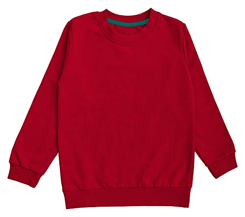 minicult Cotton Fleece Kids Sweatshirts with Round Neck and Ribbed Full Sleeves (Pack of 1) (Red)
