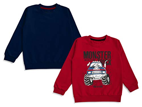 minicult Cotton Full Sleeve T Shirts for Boys and Girls (Pack of 2)(Red & Navy)