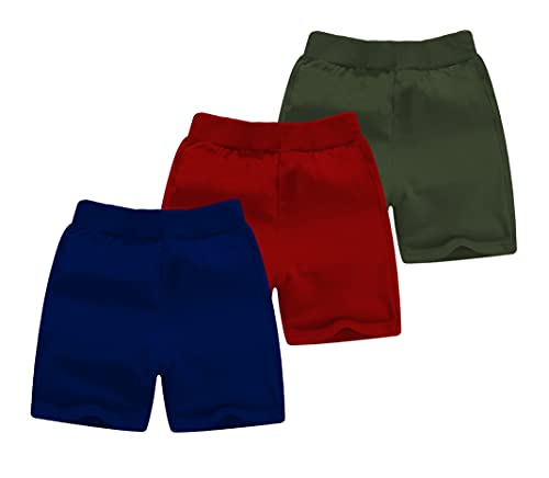 minicult Cotton loopkint Boys Shorts with Drawstring and Pockets (Pack of 3)(RED)