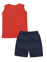 minicult Cotton Vest and Shorts Combo for Girls and Boys (Navy Red) (Set of 2)