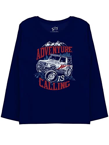 minicult Cotton Printed Full Sleeve T Shirts for Boys(Pack of 1)(Navy-1)