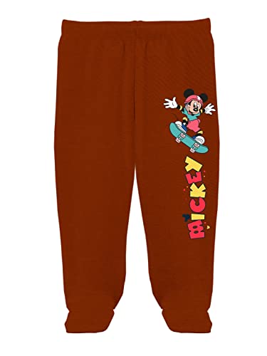 minicult Disney Mickey Mouse Footed Pajama Pants For Baby Boys And Girls(Maroon b7)(Pack of 2)(0-3 Months)