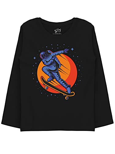 minicult Cotton Printed Full Sleeve T Shirts for Boys(Pack of 1)(Black 2)