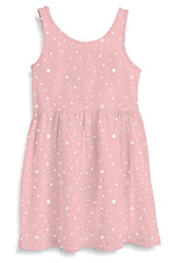 minicult Cotton Girls Sleveless Dress with All Over Print (Pink)(Pack of 2)(2-3 Years)