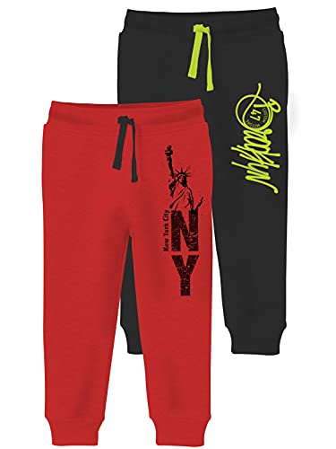 minicult Cotton Track Pants with Graphic Prints and Pockets (Pack of 2)(Black)