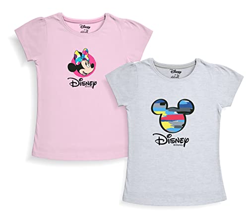 minicult Disney Mickey Mouse and Friends Regular Fit Character Printed Half Sleeves Tshirt for Girls (Grey b34)(Pack of 2)(18-24 Months)