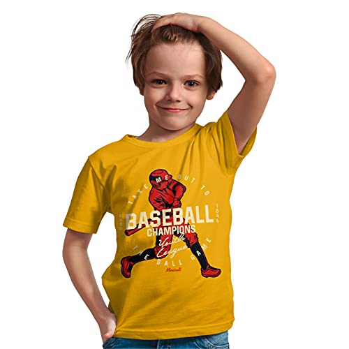 minicult Cotton Boys Tshirt with Chest Print (Pack of 1)(Yellow)