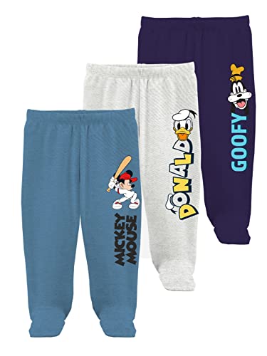 Disney by Minicult Mickey Mouse Footed Pajama Pants For Baby Boys And Girls Pack of 3- Blue1
