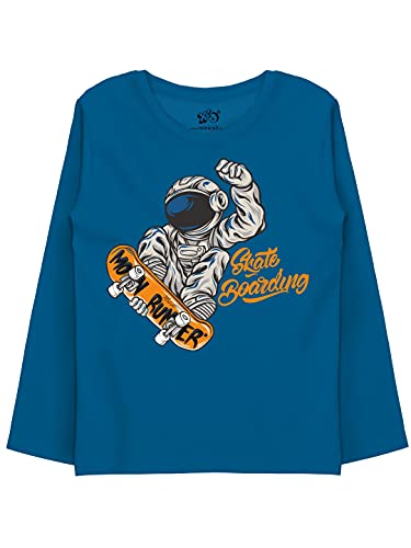 minicult Cotton Printed Full Sleeve T Shirts for Boys(Pack of 1)(Blue 1)