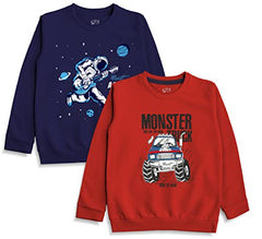 minicult Cotton Printed Sweatshirts for Boys and Girls Ideal for Light Winter( Pack of 2)(RED)