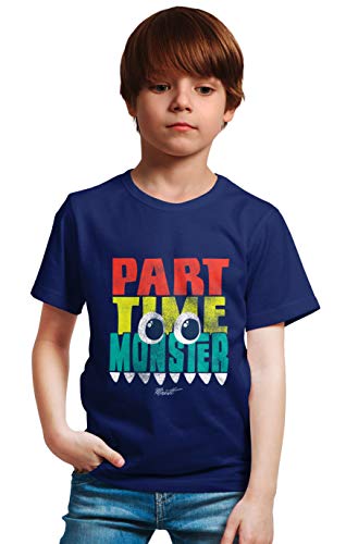 minicult Cotton Half Sleeve Kids Tshirt with Chest Print and Bright Colors(Navy)