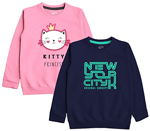 minicult Cotton Printed Sweatshirts for Boys and Girls Ideal for Light Winter( Pack of 2)(Pink-NYC)