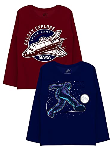 minicult Cotton Printed Full Sleeve T Shirts for Boys(Pack of 2)(Dark Blue 2)