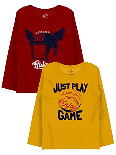 minicult Cotton Printed Full Sleeve T Shirts for Boys(Pack of 2)(Yellow)