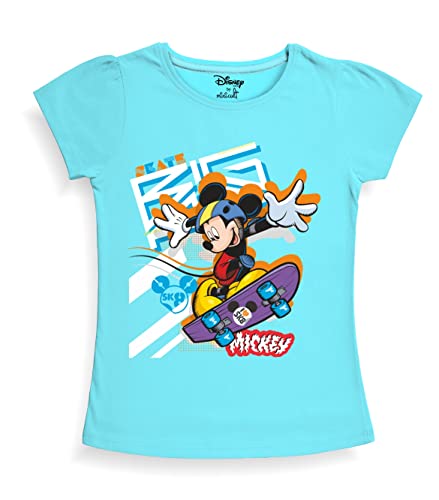 minicult Disney Mickey Mouse and Friends Regular Fit Character Printed Half Sleeves Tshirt for Girls (Blue A30)(Pack of 1)(18-24 Months)