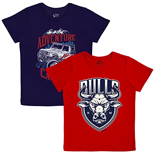 minicult Cotton Printed T Shirts for Boys(Pack of 2)(Black-1)