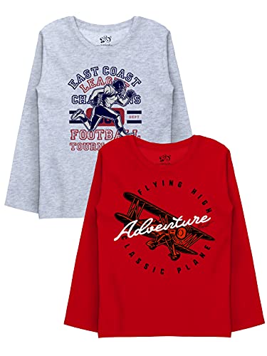 minicult Cotton Printed Full Sleeve T Shirts for Boys(Pack of 2)(RED 1)