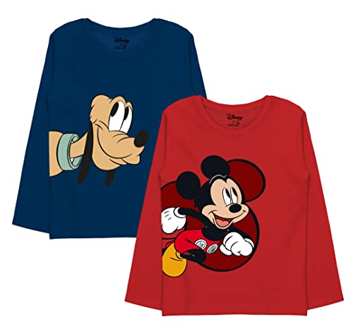 minicult Disney Mickey Mouse and Friends Regular Fit Character Printed Full Sleeves Tshirt for Boys and Girls(Red B31)(Pack of 2)(18-24 Months)