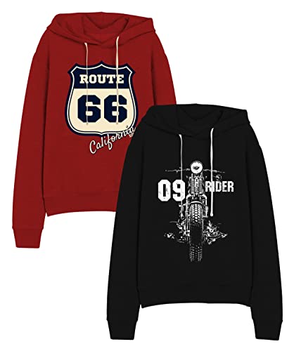 minicult Cotton Printed Hoodie for Boys and Girls Ideal for Light Winter( Pack of 2)(Black)