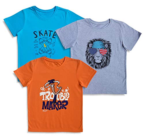 minicult Cotton Half Sleeve Kids Tshirt with Chest Print and Bright Colors(Multicolor)(Pack of 3)