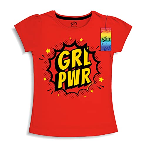 minicult Girls Half sleeeves Cotton Tshirt with Cute Prints and Colorfull (B009) (Pack of 2) Red