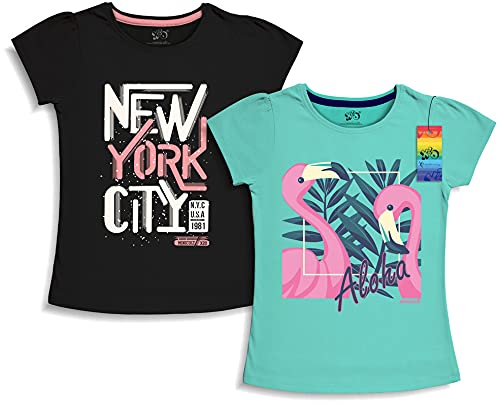 minicult Girls Half sleeves Cotton T-shirt with Cute Prints and Colorful (Unicorn)(Pack of 2) Pink