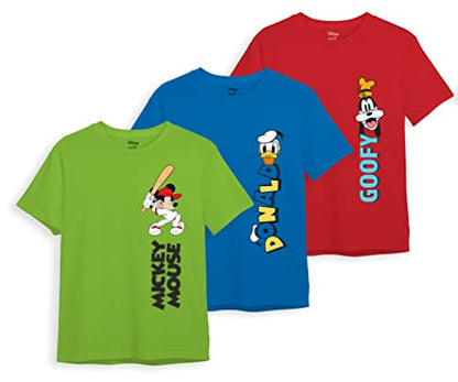 minicult Disney Mickey Mouse Regular Fit Character Printed Tshirt for Boys and Girls(Green 1) (Pack of 3)(2-3 Years)