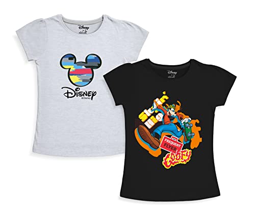 minicult Disney Mickey Mouse and Friends Regular Fit Character Printed Half Sleeves Tshirt for Girls (Black b40)(Pack of 2)(18-24 Months)