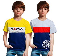 minicult Cotton Boys Tshirt Cut and sew Pattern with Chest Print (Pack of 2)(Navy)