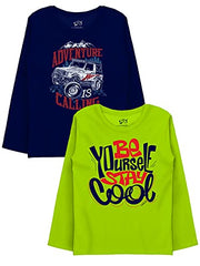 minicult Cotton Printed Full Sleeve T Shirts for Boys(Pack of 2)(Green 1)