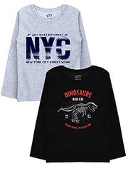 minicult Cotton Printed Full Sleeve T Shirts for Boys(Pack of 2)(Grey 1)