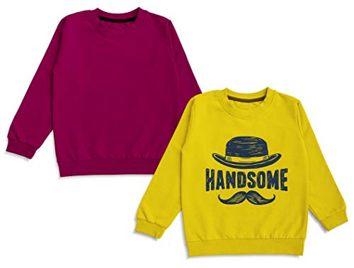 minicult Cotton Full Sleeve T Shirts for Boys and Girls (Pack of 2)(Maroon and Musturd)