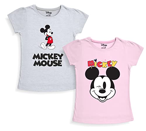 minicult Disney Mickey Mouse and Friends Regular Fit Character Printed Half Sleeves Tshirt for Girls (Pink b35)(Pack of 2)(18-24 Months)