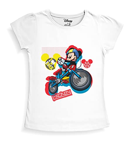 minicult Disney Mickey Mouse and Friends Regular Fit Character Printed Half Sleeves Tshirt for Girls (White A33)(Pack of 1)(18-24 Months)