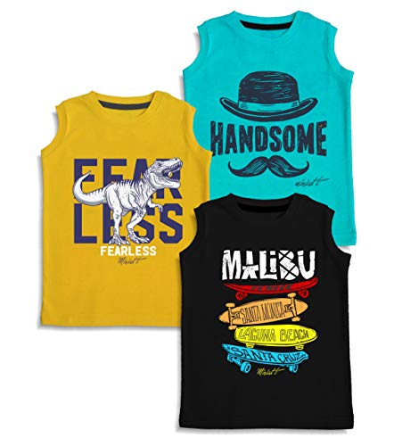 minicult Printed Cotton Jersey Vest for Boys and Girls(Blue)(Pack of 3)