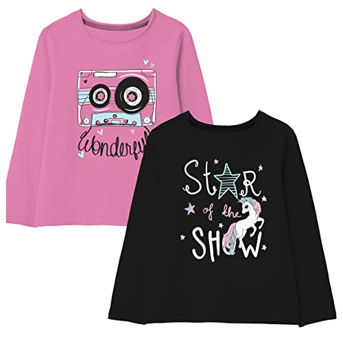 minicult Cotton Printed Full Sleeve T Shirts for Girls (Pack of 2) (Pink 1)